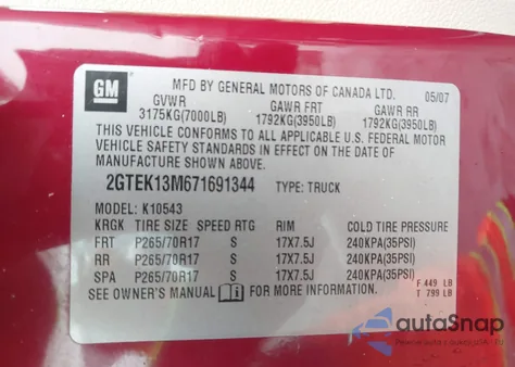 2007 GMC Sierra 1500 Slt from USA, damaged, VIN 2GTEK13M671691344